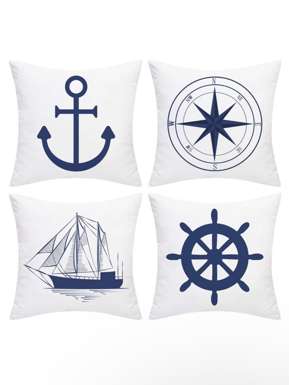 BLEUM CADE - Set of 4 Nautical Sailing Throw Pillow Covers Pillowcase Decorative